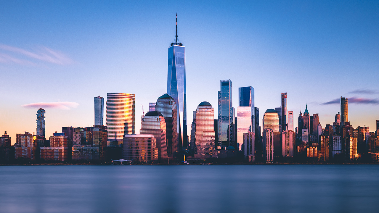 Shot of NYC skyline in lower Manhattan